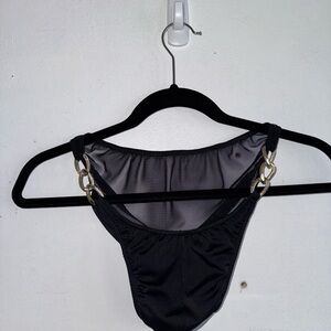 Black Mesh Bikini Bottom with Gold Chain Detail
